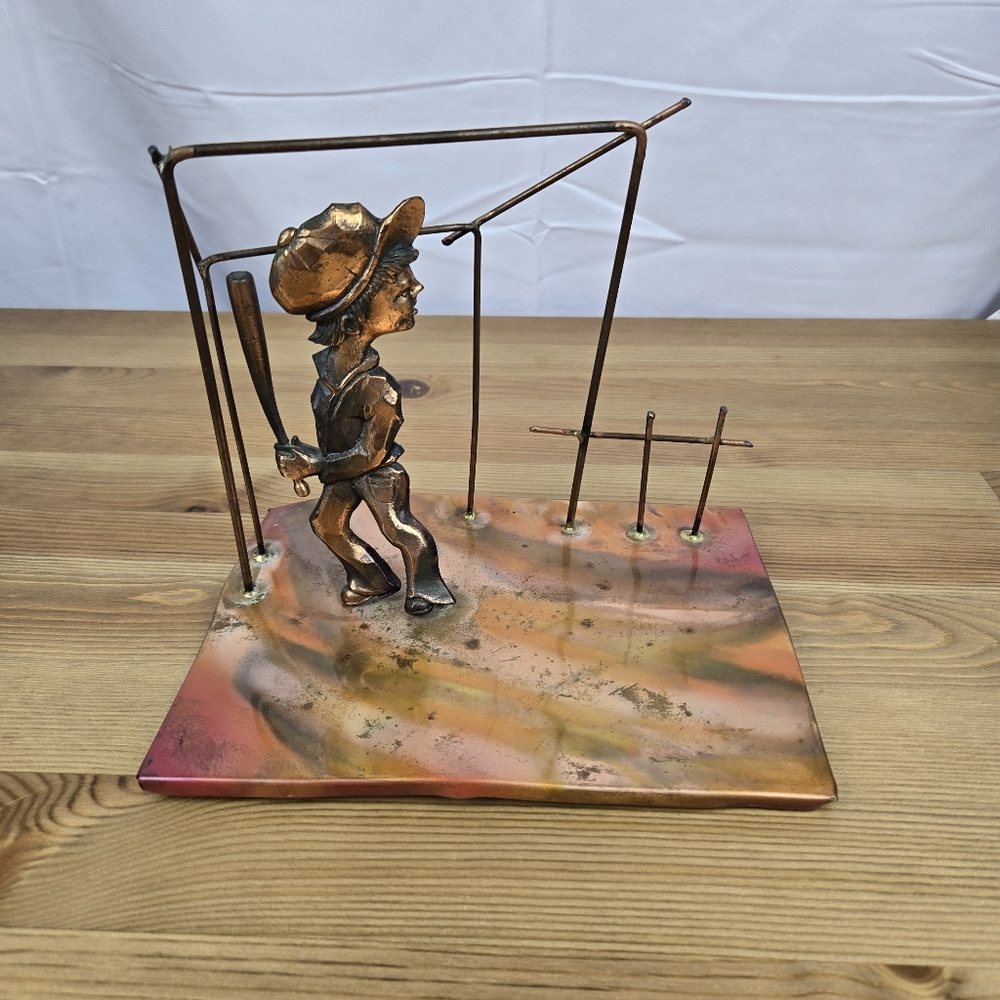 Vintage Copper Art Sculpture Baseball Player